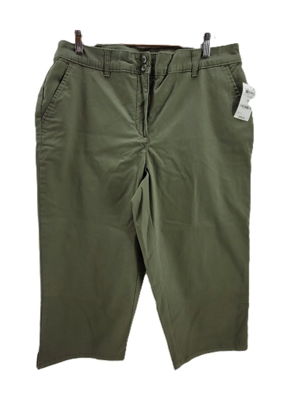 Karen Scott Capris Womens 14 Green Chino Pedal Pusher Skimmer Stretch Cotton